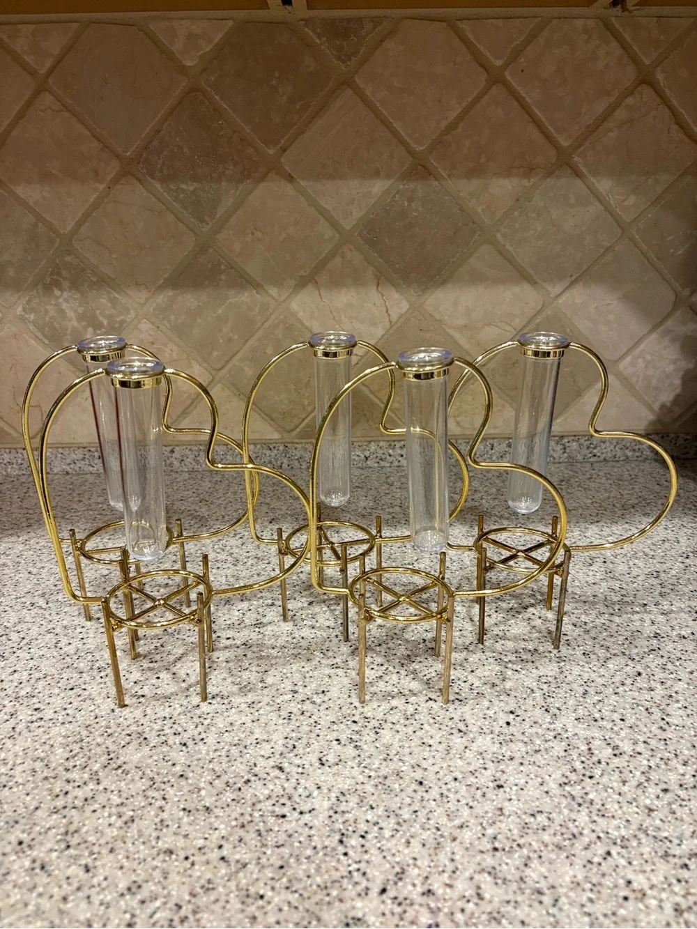 Target Bullseye Gold Tone Heart Shaped Plant Propagation Tube Vase Holder 5 pc